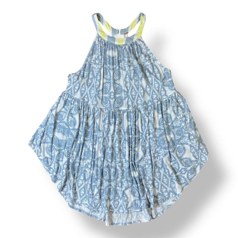 Free People Blue Mimi Flowy Tunic Halter Tank Top Size S Boho Summer
